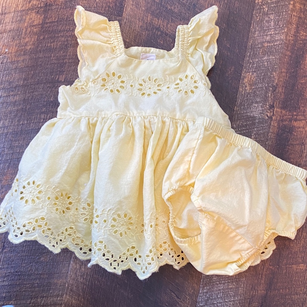 GAP Yellow Eyelet Easter Baby Dress with Bloomers